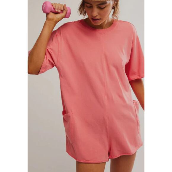 NWT Free People Movement Hot Shot Tee Romper in Hibiscus - Picture 1 of 6